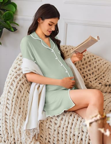 Image of Ekouaer Nightgowns for Women Button Down Sleep Shirt Short Sleeve NightShirts Boyfriend Sleepdress Soft Pajama Dress