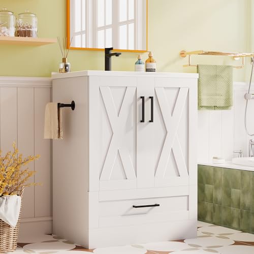 JUMMICO 24" Bathroom Vanity with Sink, Bathroom Storage Vanity Sink