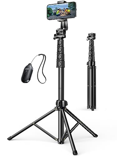 UGREEN 67" Cell Phone Selfie Stick Tripod with Bluetooth Remote Travel Lightweight Stand for Selfies, Live Streaming, Video Conference, Compatible with All Smartphones, GO Pro, Digital Camera