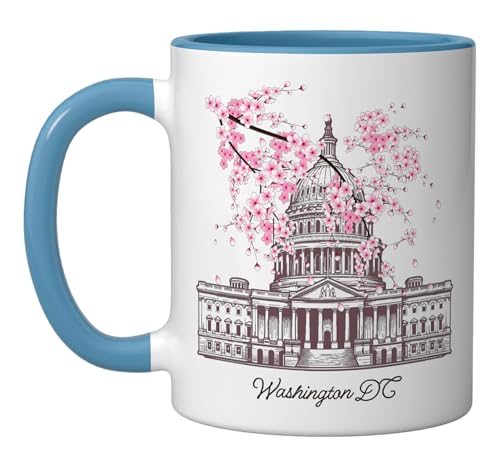 Taza de cerámica con diseño de flores de cerezo de Washington DC miniatura 1