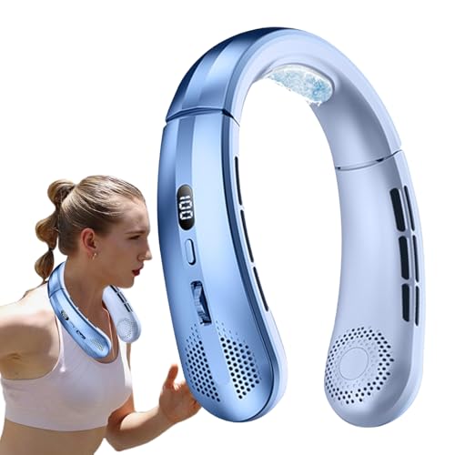 Aire acondicionado del cuello - Ventilador de cuello con niebla | Colgando fanáticos de la garganta | Ventilador de manos libres | Pantalla LED sin torcedura de cabello 360 ° Airflow Cuelos recargable