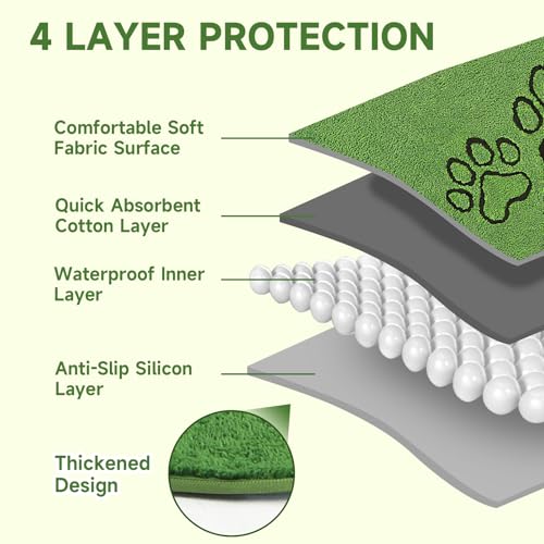 Image of Homimp Washable Pee Pads for Dogs, 4 Pack Super Absorbent Reusable Puppy Pads, Green Long Wool Fake Grass for Potty Training, Upgrade Non-Slip and Leak-Proof,Floor, Couch, Bed, and Crate,Green 30 inchx34 inch