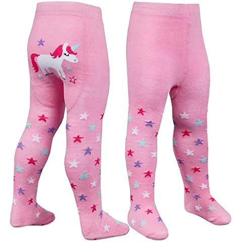 1 Pair Baby Girls Tights Cotton Rich Anti Slip Grip Pink Unicorn 18-24 Months Cover