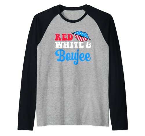 Red White and Boujee Funny 4th of July American Flag Lips Raglan Baseball Tee
