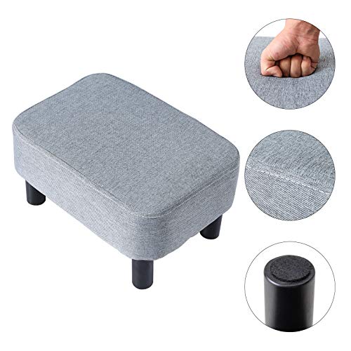 YMYNY Rechteckiger Fußhocker Sitzhocker, 42 x 29 x 23 cm, Gepolsterter Hocker aus Baumwolltuch, Holzbeine, Bequeme und Dicke Sitzbank, platzsparend, für Wohnzimmer, Flur, Büro, Grau HD-HRF-BD214