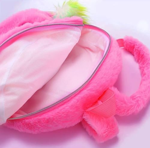 Image of Frantic Cartoon Design Animal Soft Velvet Plush 1 Compartment School Backpack Bag For 2 To 5 Years Boys Girls Nursery Preschool Picnic Carry Travelling Bags(HotPink Unicorn Fur)