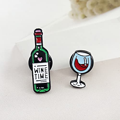 Image of Mini Red Wine Bottle Small Cup Brooch Pin for Women Girls Men Fashion Enamel Cartoon Lapel Pins Cute Dress Accessories Unisex Birthday Party Jewelry Dainty for Friend 2 Pcs