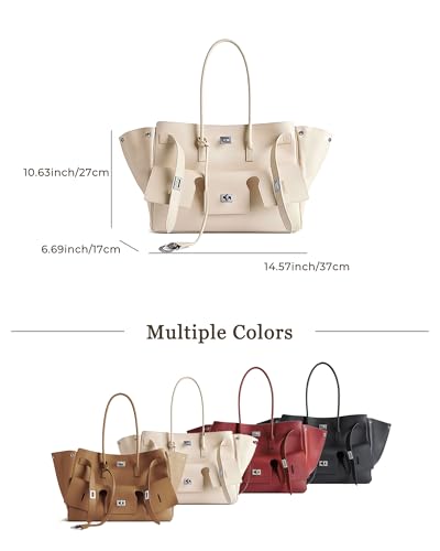 Image of NEWBELLA Women's Vegan Leather Tote Bag, Stylish Handbag for Everyday Use (White)