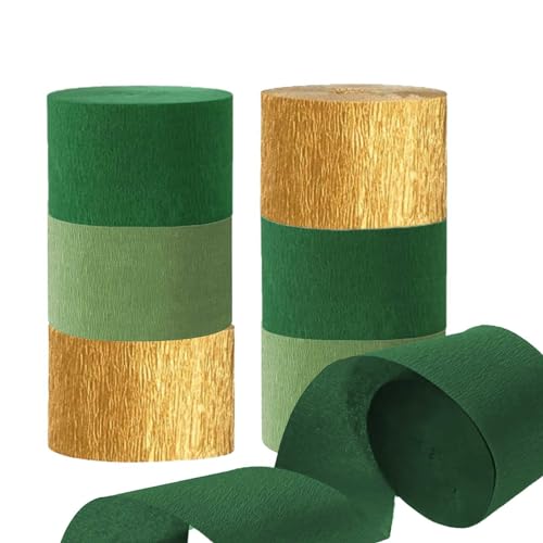 GAKA Green Sage Green Gold Crepe Paper Streamers .8 Inch Wide 6 Rolls 3 Color,82 Feet Per Roll for Green Gold Birthday Party Decorations