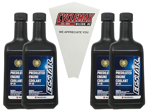 CYCLEMAX Four Pack Compatible with Suzuki Ecstar Prediluted Engine Coolant 990A0-02E10-01Q Contains Four Quarts and a Funnel