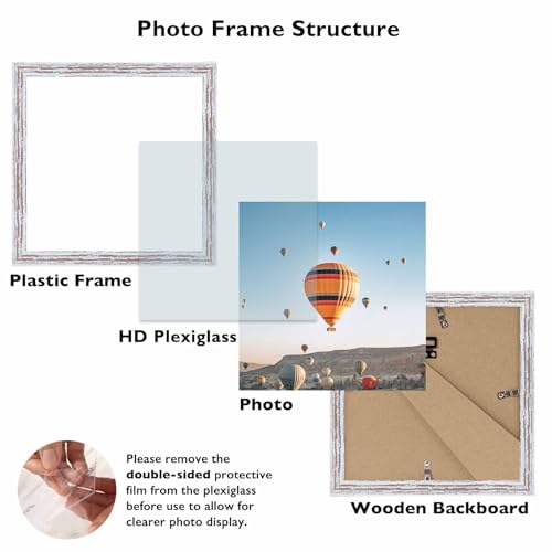 Image of JCJMY 5x5 Picture Frame for Wall Hanging or Tabletop, Wall Mounting Horizontally or Vertically, 5 x 5 Square Wall Gallery Poster Photo Frame with Shatter Resistant Plexiglass, Rustic White