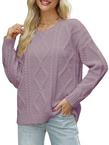 MixShe Women's Oversized Crewneck Cable Knit Sweaters Fall Fashion 20254