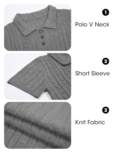 Image of Imily Bela Womens Polo V Neck Pullovers Lightweight Short Sleeve Cable Knit Sweater Business Casual Summer Tops 2025