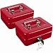 Kyodoled 2 Small Cash Box with Money Tray, Portable Metal Money Box with Key Lock,Security Lock Box with Double Layer,5.91"x 4.72"x 3.15",2 Pack Red