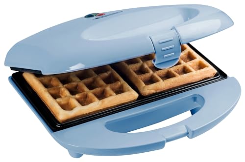 Bestron Brüsseler Waffeleisen im Retro Design, Waffelmaker für 2 belgische Waffeln, mit Antihaftbeschichtung & Backampel, 700 W, Farbe: Blau