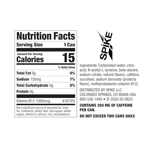 Spike Hardcore Energy Drink - N-Acetyl-L-Tyrosine (NALT), Beta-Alanine, Caffeine, B12-16 Fl Oz (Pack of 12, Strawberry Lemonade, Sugar-Free)