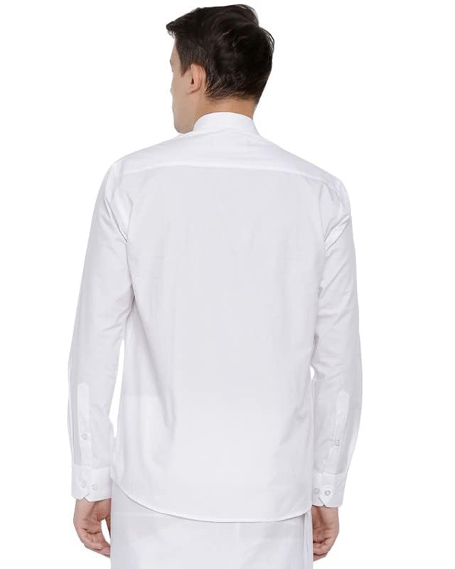 Image of UATHAYAM Double Delight Cotton Full Sleeve Solid Trending White Formal Shirt for Men Pack of 2