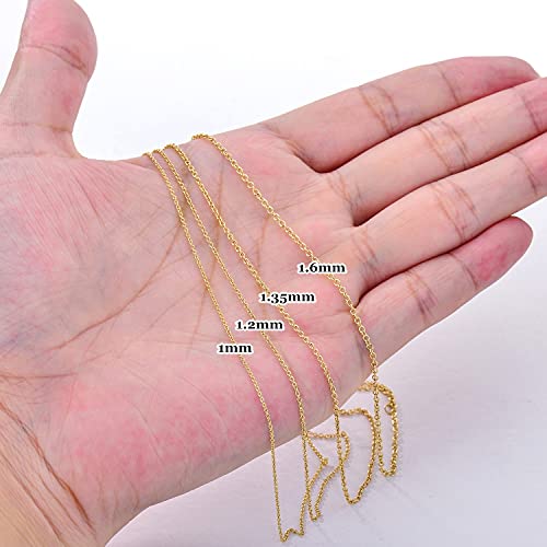 14k Yellow Gold 1mm/1.2mm/1.35mm Thin Gold Chain Necklace for Women, Classic Thin Cable Chain Necklace Durable Strong Solid 14k Gold Chain Necklace Women, 14inch-36inch4
