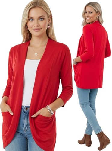 Image of ToBeInStyle Womens Open Front Long Sleeve Lightweight Asymmetrical Draped Cardigan with Side Pockets