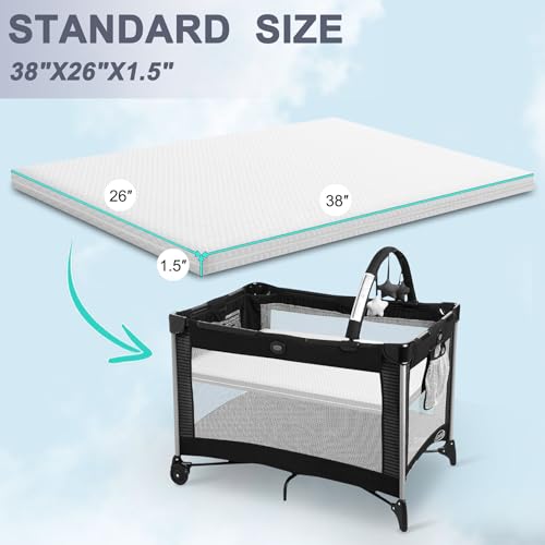 Image of Lisara Pack and Play Mattress, 38 x 26 Pack N Play Mattress for Babies and Toddlers, Dual Sided Gel Memory Foam Waterproof, Removable and Breathable Ice Silk Cover