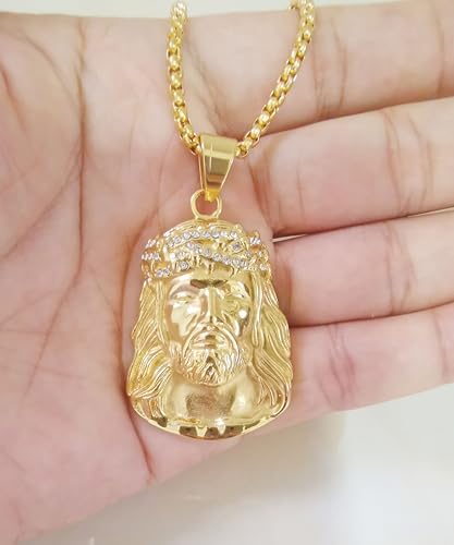18K Gold-plated Jesus Christ Necklace for Men Women | Jesus Christ Pendant with Chain | Hip Hop Necklace 24‘’3