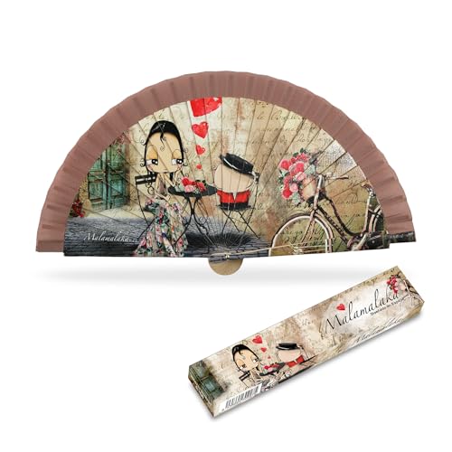 MALAMALAKA | Abanico De Madera Natural | Plegable De Mano | 23 cm | Abanicos Originales para Bodas | Eventos Elegante para Invitados | Incluye Caja De Cartón Individual | Cena, Marron Claro