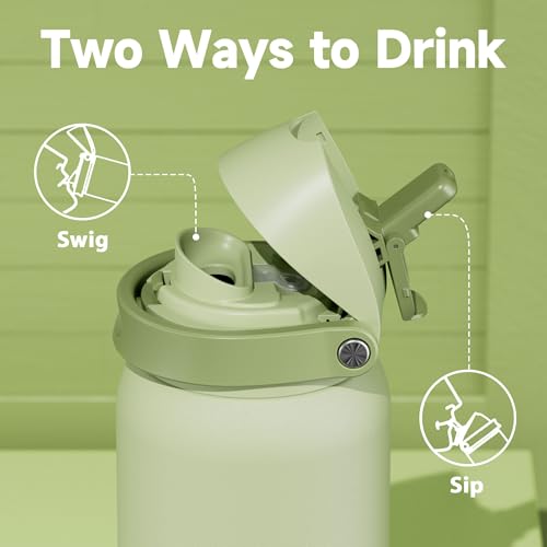 Image of 40 oz Insulated Water Bottle with Straw: Meoky Stainless Steel Metal Water Bottle with 2-in-1 Lid - Leak Proof, Cold for 24 Hours, Protective Silicone Base, BPA-Free for Sports Gym, Sage