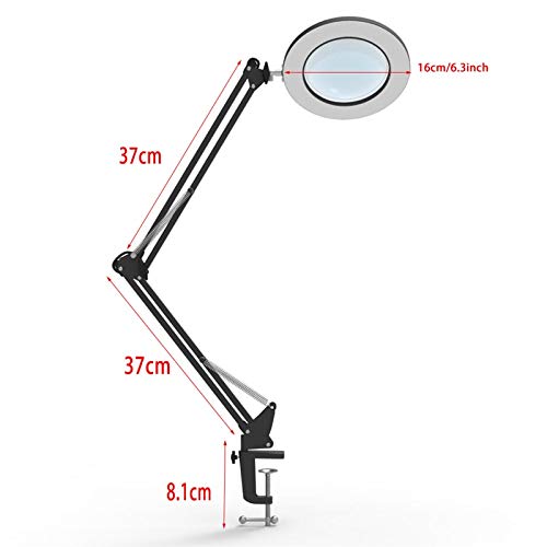 RajoNN Lámpara de Mesa Lámpara de Escritorio de Lectura de Anillo LED Moderna con Clip 5Xlens Lupa Abrazadera de luz Brazo oscilante Luz de Mesa Luz de Noche USB Regulable