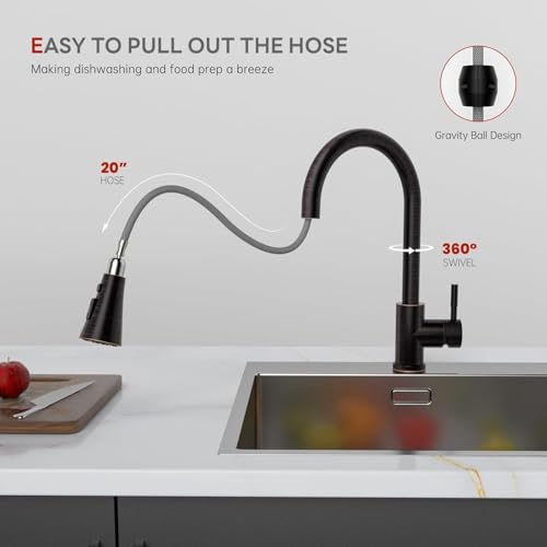 APPASO Bronze Kitchen Faucet with Pull Down Sprayer (3 Modes), Oil Rubbed Bronze High Arc Kitchen Faucet, 304 Stainless Steel 360° Swivel Kitchen Sink Faucet Single Handle Single Hole