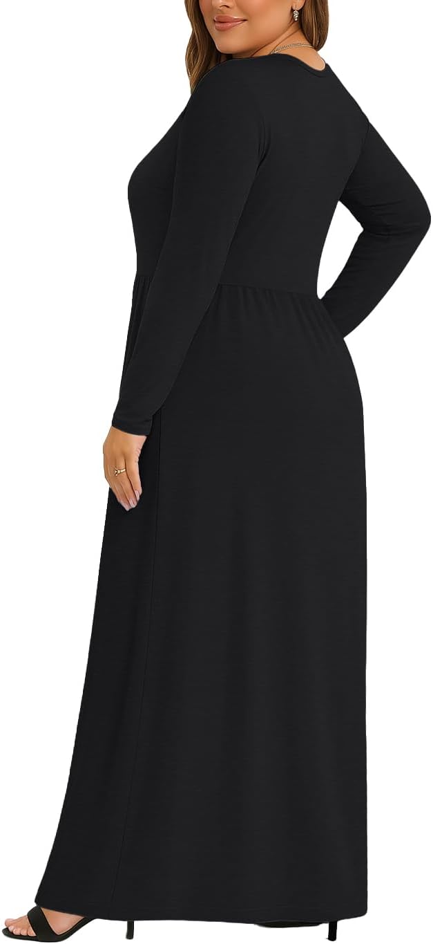OLRIK Womens Plus Size Maxi Dresses for Curvy Women Fall 2025 Casual Long Sleeve Long Dress with Pockets 1X-5X - Image 2