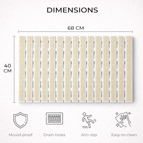 Image of Eurotex Premium Comfy Shower Mat with Suction Cups and Drain Holes, Non Slip, Anti Skid Plastic Bath Mat of PVC Rubber, 27x16 Inch, Best Foot mats for Walk-in Showers Mat (Beige)