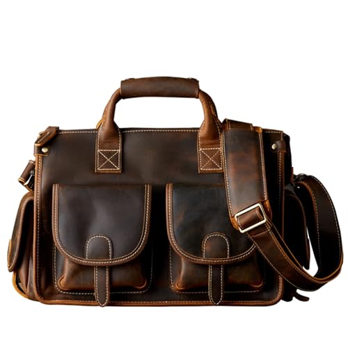 Maletín de cuero estilo vintage para hombre con capa de piel