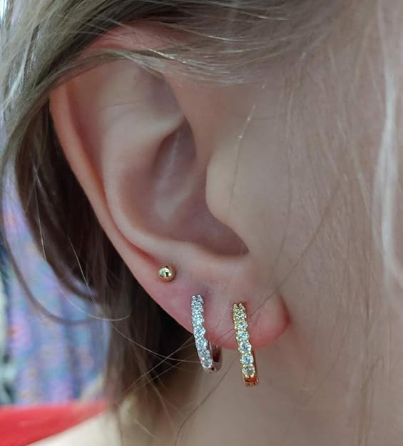 Sterling Silver Hoop Earrings Sterling Silver Stud Earrings for Women 6 Pairs Hypoallergenic Tiny Cubic Zirconia Stud Set Cartilage Hoops 6mm 8mm 10mm by Dlihc - Image 6