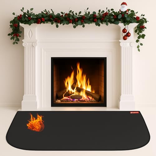 Tapis Cheminée Anti Feu de Taille Standard 100 x 60 cm | Tapis de Cheminée Ignifuge avec 4 Bandes...