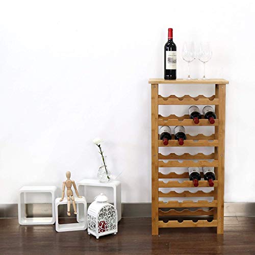 Peach Tree 28 Bottles Bamboo Wine 7-Tiers Free Standing Floor Rack Storage Shelves Cabinet Display Shelf Containers For Kitchen Mini Bar #TOP2