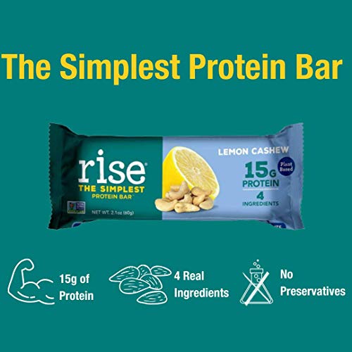 Rise Pea Protein Bar, Lemon Cashew, Soy Free, Paleo Breakfast & Snack Bar, 15G Protein, 4 Natural Whole Food Ingredients, Simplest Non-Gmo, Vegan, Gluten Free, Plant Based Protein, 12 Pack #TOP2