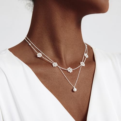 Image of Zeffy Gold Pearl Necklace for Women, Dainty 14K Gold /Silve Plated Layered Pearl Choker Pearl Earrings Pearl Bracelets Wedding Trendy Gold Jewelry Set for Women Gifts