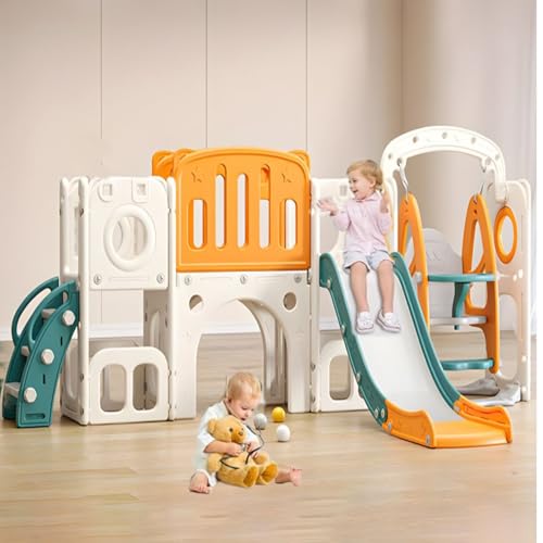 Image of 9 in 1 Casual Sliders for Kids 2 to 5 Years Big Indoor Baby Slider Foldable with Basket Ball Slide for Baby Boy Toddler Slide Outdoor with Ball Kids Play Area Indoor Setup, Multicolor