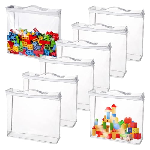 Dhqkqg 8 Pcs Toy Storage Bags, Clear PVC Toy Storage-Bags with Zipper, Waterproof Toy Organizing Bags, Clear Storage Bag for Building Blocks Puzzles Toys, Board Games, Puzzle