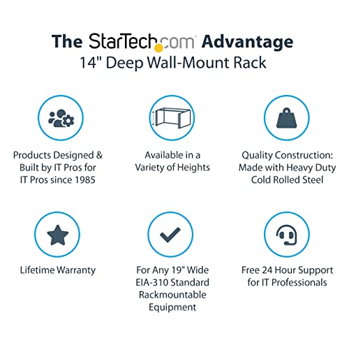 Startech.com 12U Wall Mount Patch Panel Bracket - 13.75 In. (34.93 Cm) Max. Mounting Depth - 19" Patch Panel Rack For Shallow Network Equipment- 125Lbs Capacity (Wallmnt12) #TOP1