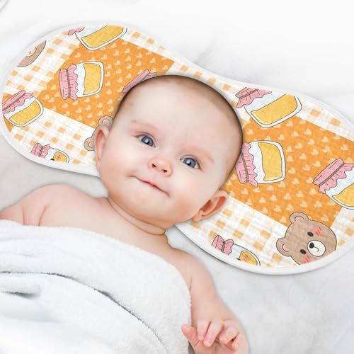 2 Pack Muslin Burp Cloths Bears Cute Orange Cotton Baby Burp Cloths Ultra Absorbent Burping Cloth Soft Spit Up Rags for Newborn Babies, Large 22" x 11"4