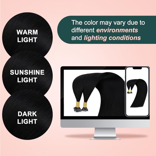 Image of Easyouth Nano Human Hair Extensions, Straight Hair Extension, Jet Black, Nano Bead Human Hair Extension, for Daily