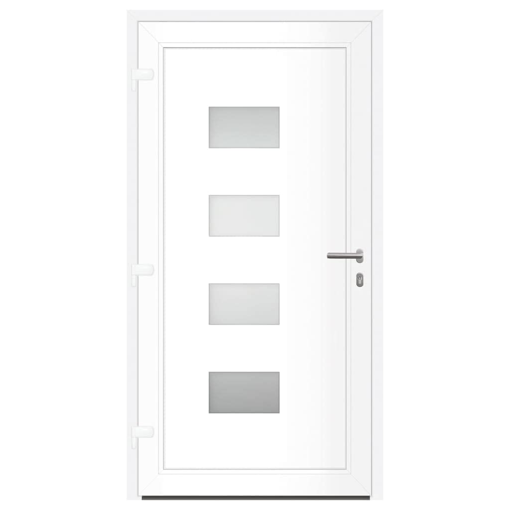 Drzwi wejściowe, antracytowe, 110 x 210 cm, aluminium i PCW, drzwi wejściowe z 5-drożnym zamkiem bezpieczeństwa, przeszkleniem chroniącym przed ciepłem ISO, regulowanymi zawiasami, do
