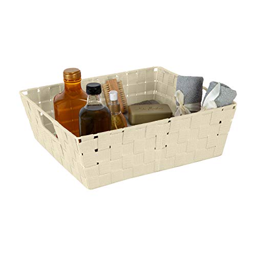 Simplify Large Shelf Woven Strap Tote | Decorative Storage Basket | Built in Handles | Organization | Closet | Bedroom | Bathroom | Nursery | Accessories | Toys | Gifts | 4 Pack | Ivory by Simplify - Image 6