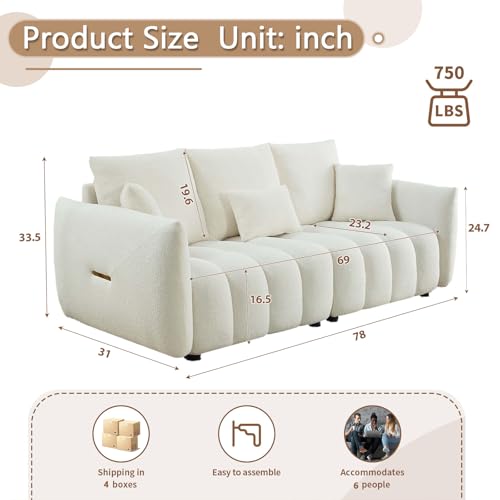 Image of Antetek Teddy Fabric Sofa Set for Living Room, 2 Pieces Modern Deep Seat Oversized 3-Seater Cloud Boucle Couch for Bedroom, Office, Apartment, Furniture Set, 78-inch, Beige (2 Pieces)