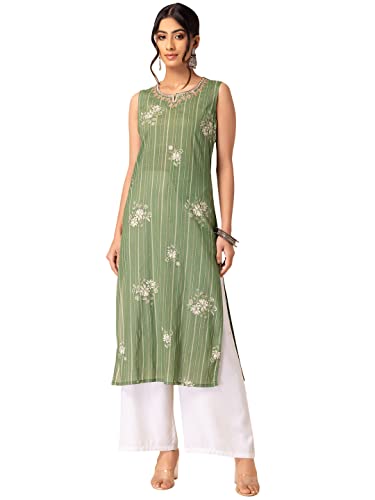 Image of Indya Women Foil Printed Cotton Kurta Pants and Dupatta Pink (Pack of 3)