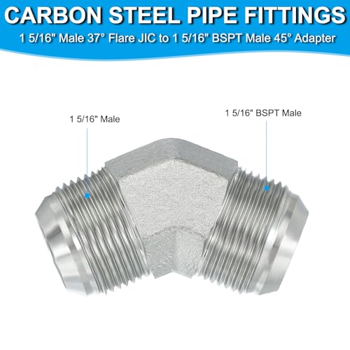 Image of PATIKIL Hex Reducing Nipple Connectors Pipe Adapter 1 5 /16 inch Male 37 Flare JIC x 1 5 /16 inch g Male 45 Adapter, Pipe Fitting Reducer Nipple Adapter Plated Steel Hydraulic Fitting