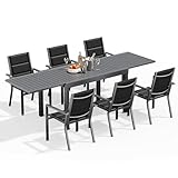 Devoko Gartenmöbel Set 6 Personen,6+1 Aluminium Tisch und Stühle Set Balkonmöbel, 6 Stapelbare Gartenstühle und 1 130/260 cm Dehnbarer Gartentisch,Terassen möbelsets außen Lounge, Dunkelgrau