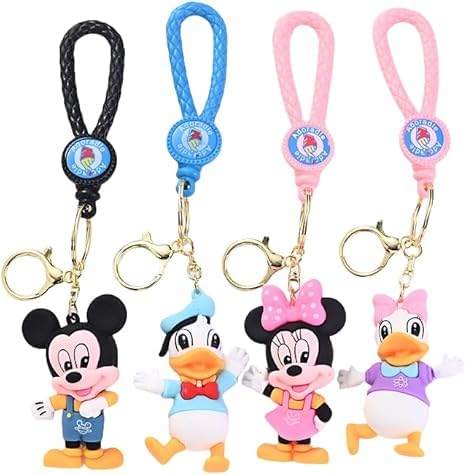 Jnrss 4pcs Minnie/Mickey Cute Cartoon Keychains for Girls Boys, Backpack Key Chain Accessories Wristlet Key chain Car Charms