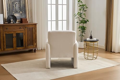 GDFStudio 30" Modern Accent Chair, Upgrade Leisure Boucle Upholstered Armchair with Straight Arms and Waist Pillow, Comfy Single Sofa Chair for Living Room Bedroom Office Apartment, Ancient White by GDFStudio - Used condition - Image 4